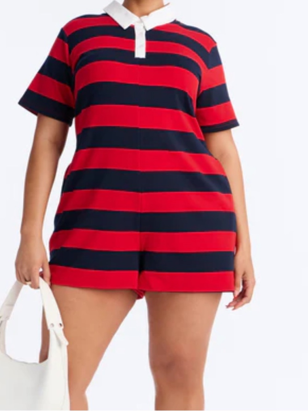Striped Polo Romper in Red and Navy